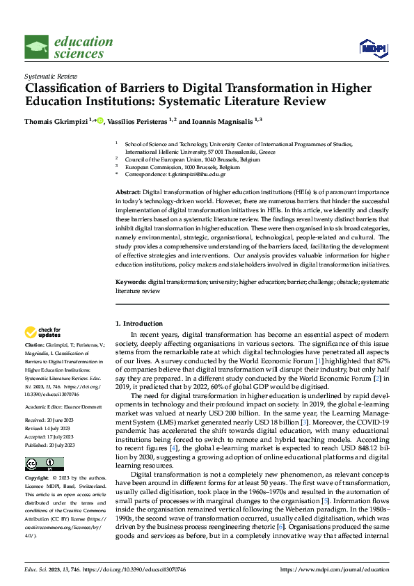 (PDF) Classification of Barriers to Digital Transformation in Higher ...