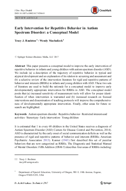 (PDF) Early Intervention for Repetitive Behavior in Autism Spectrum ...
