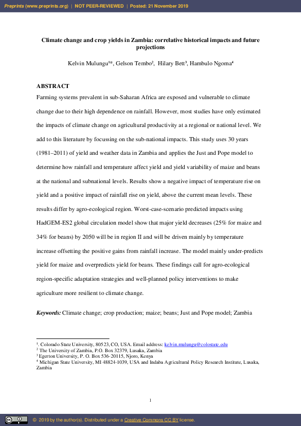 (PDF) Climate change and crop yields in Zambia: correlative historical ...