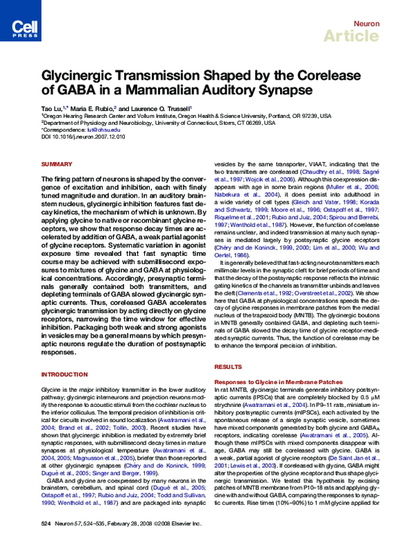 (PDF) Glycinergic Transmission Shaped by the Corelease of GABA in a ...