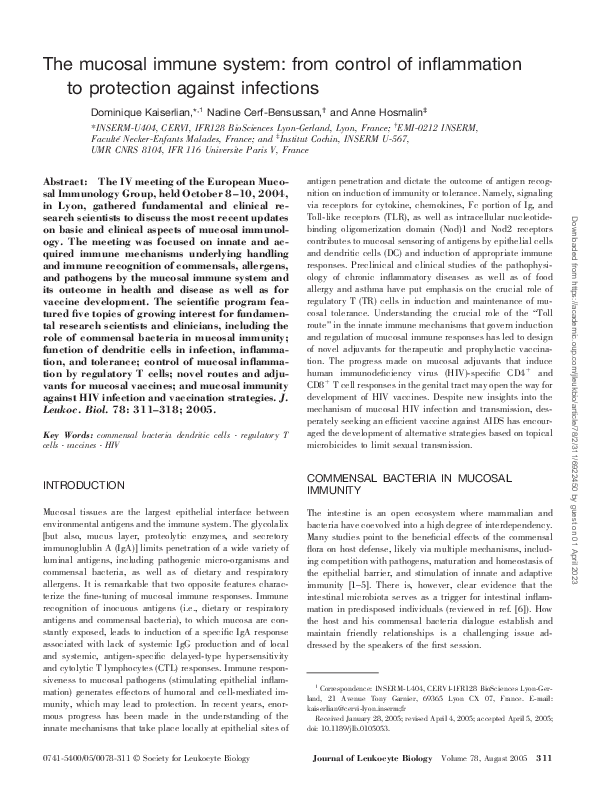 (PDF) The mucosal immune system: from control of inflammation to ...