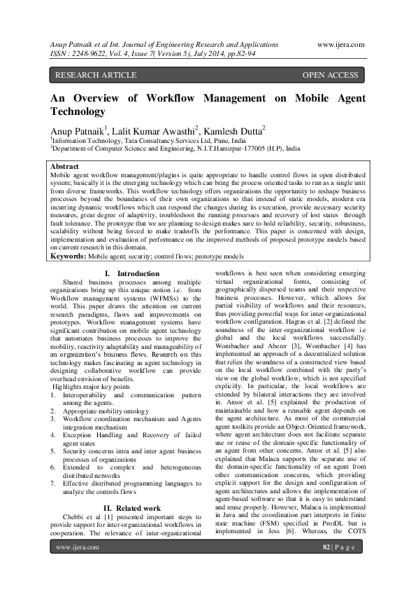 (PDF) An Overview of Workflow Management on Mobile Agent Technology