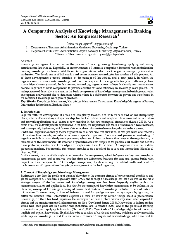 (PDF) A Comparative Analysis of Knowledge Management in Banking Sector ...