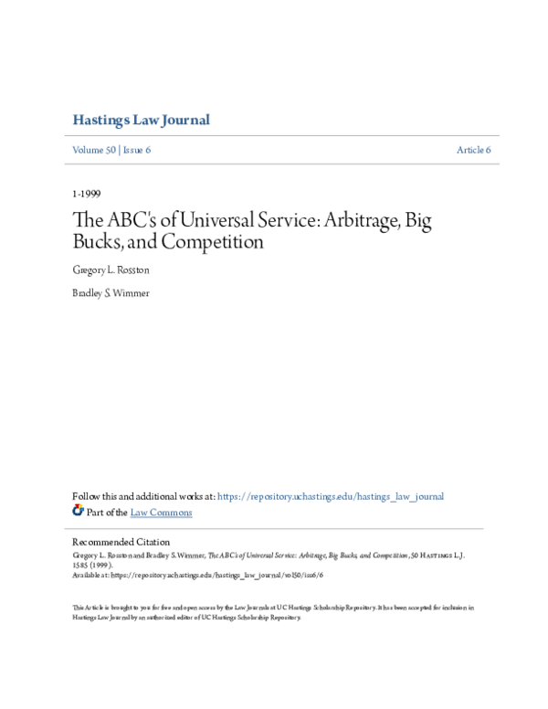 (PDF) The ABC\u27s of Universal Service: Arbitrage, Big Bucks, and ...