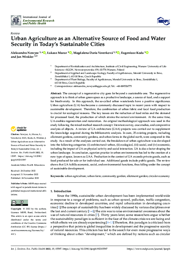 (PDF) Urban Agriculture as an Alternative Source of Food and Water ...