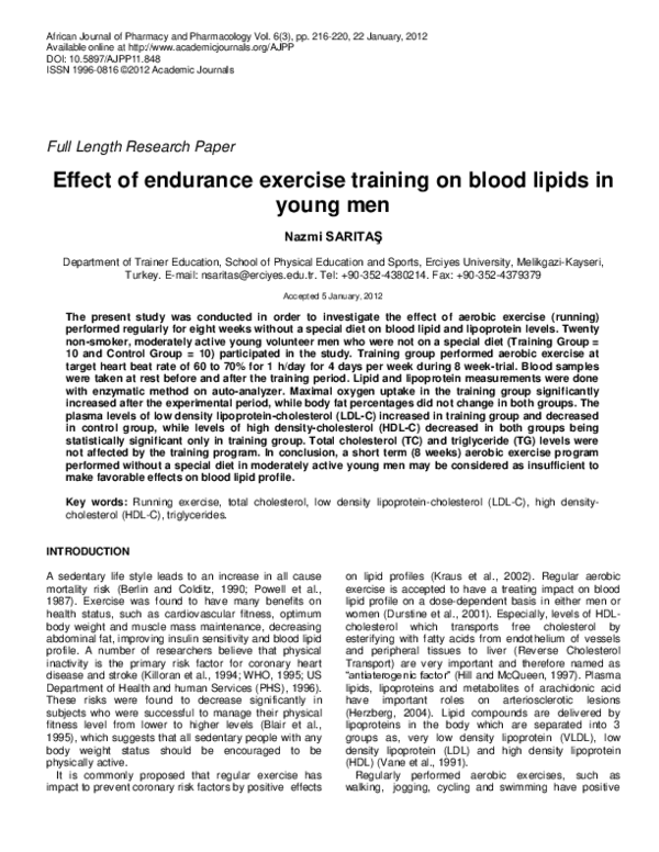 (PDF) Effect of endurance exercise training on blood lipids in young men