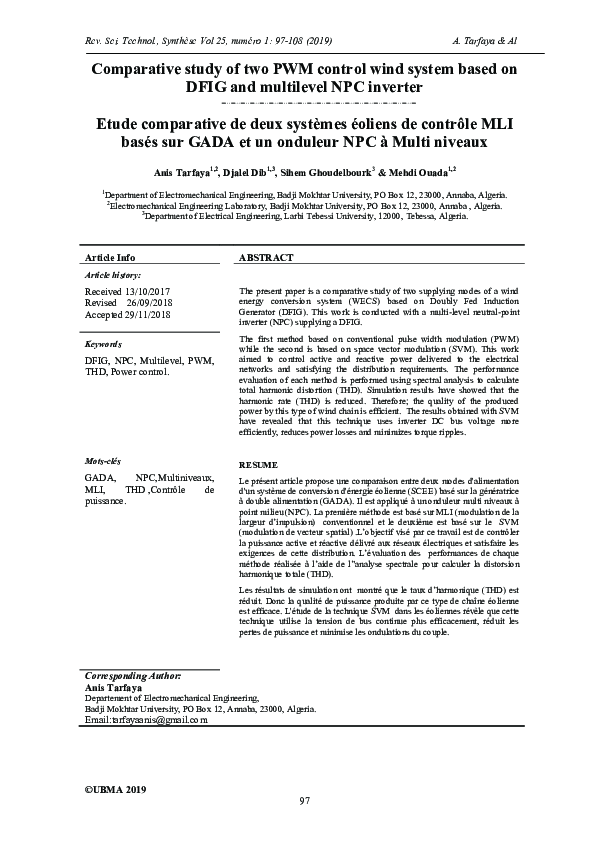 (PDF) Comparative study of two PWM control wind system based on DFIG ...