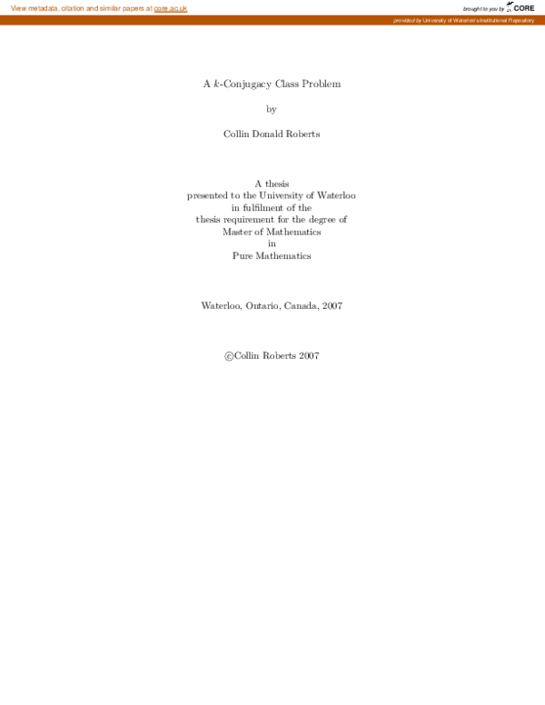(PDF) A k-conjugacy class problem | Collin Roberts - Academia.edu