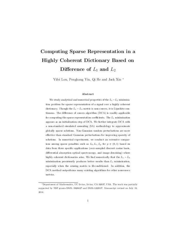 (PDF) Computing Sparse Representation in a Highly Coherent Dictionary ...
