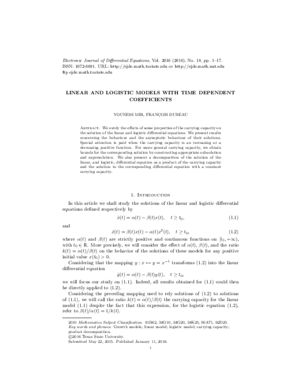 (PDF) Linear and Logistic Models with Time Dependent Coefficients