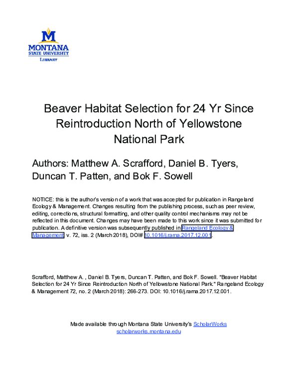 (PDF) Beaver Habitat Selection for 24 Yr Since Reintroduction North of ...