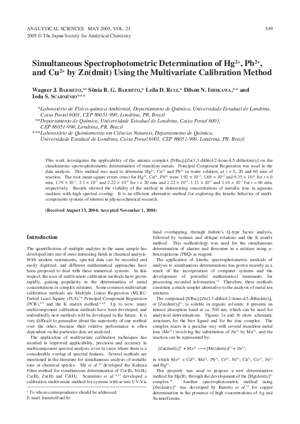 (PDF) Simultaneous Spectrophotometric Determination of Hg2+, Pb2+, and ...