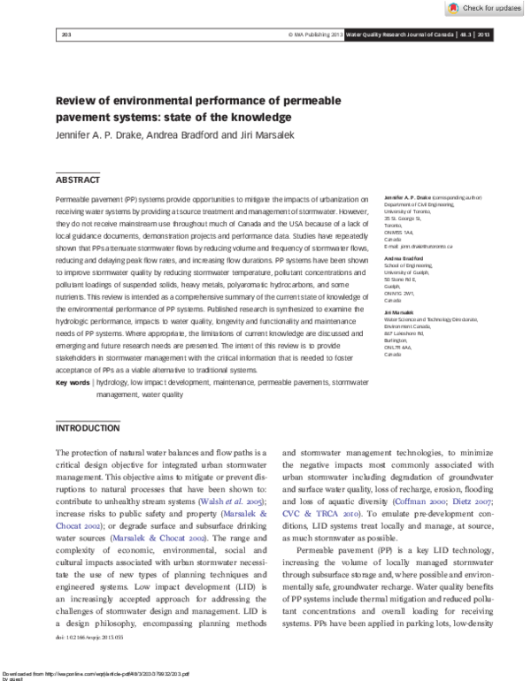 (PDF) Review of environmental performance of permeable pavement systems ...