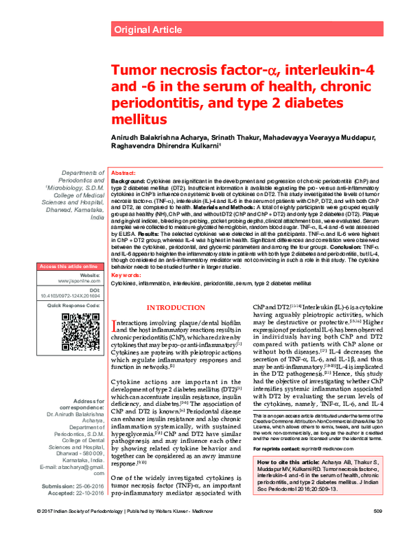 (PDF) Tumor necrosis factor-α, interleukin-4 and -6 in the serum of ...