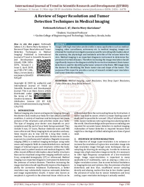 (PDF) A Review of Super Resolution and Tumor Detection Techniques in ...
