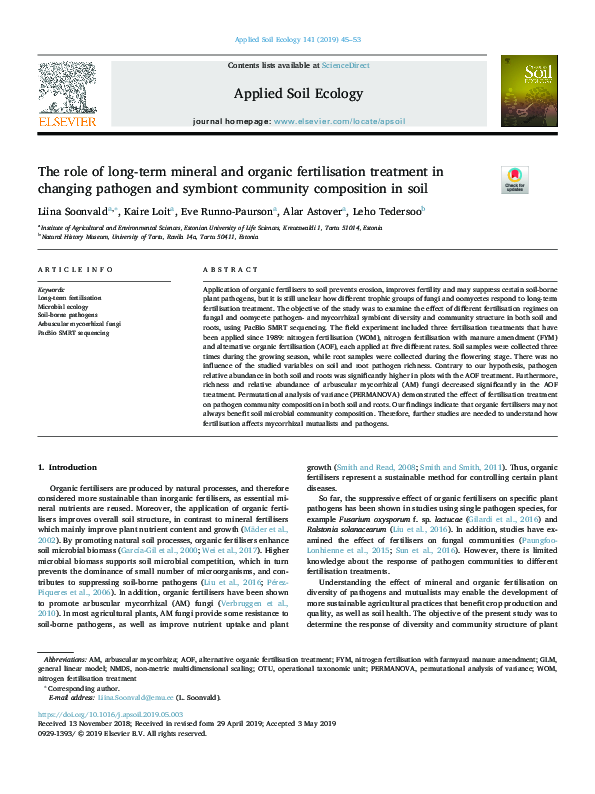 (PDF) The role of long-term mineral and organic fertilisation treatment ...