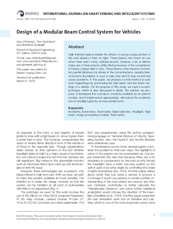 (PDF) Design of a Modular Beam Control System for Vehicles
