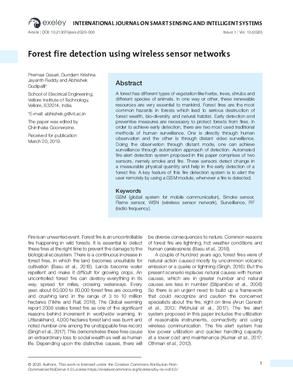 (PDF) Forest fire detection using wireless sensor networks