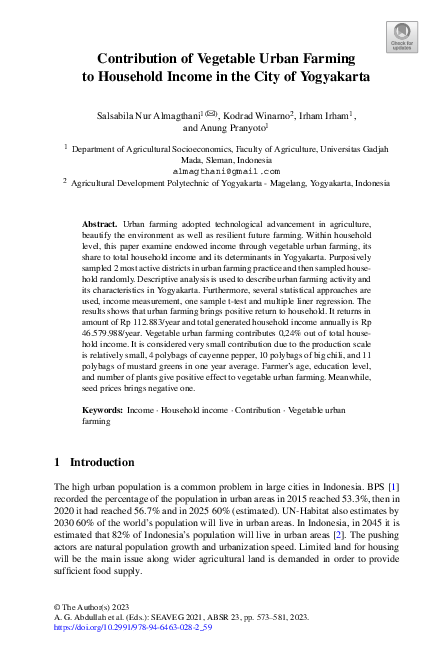 (PDF) Contribution of Vegetable Urban Farming to Household Income in ...
