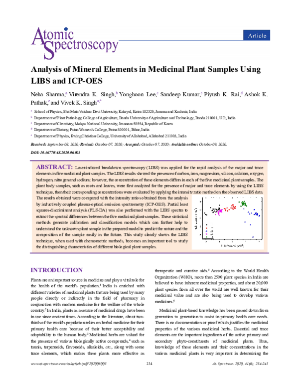 (PDF) Analysis of Mineral Elements in Medicinal Plant Samples Using ...
