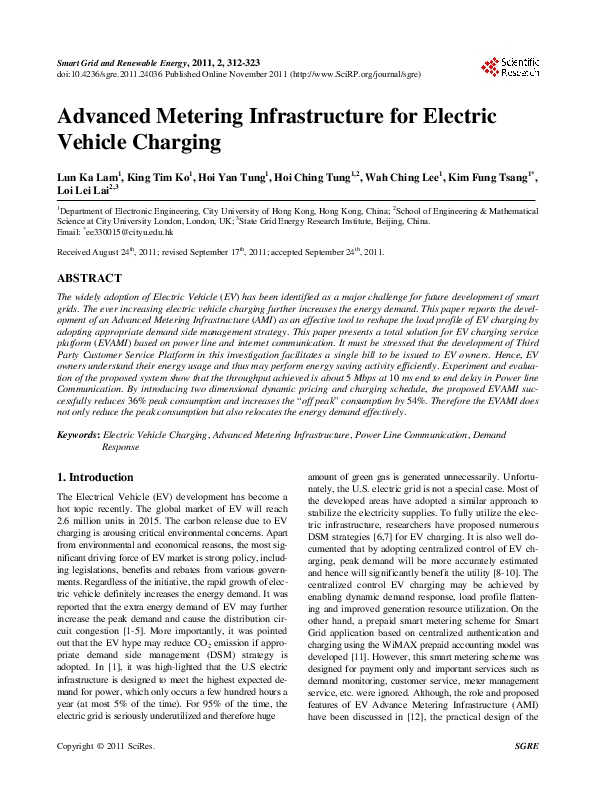 (PDF) Advanced Metering Infrastructure for Electric Vehicle Charging