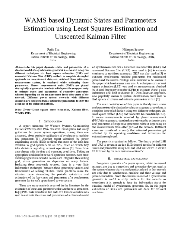(PDF) Wams based dynamic states and parameters estimation using least ...