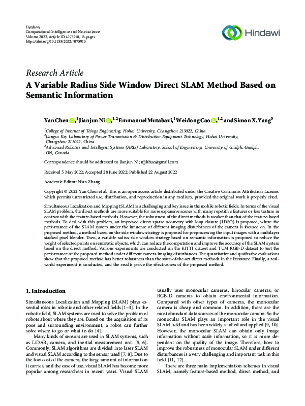 (PDF) A Variable Radius Side Window Direct SLAM Method Based on ...