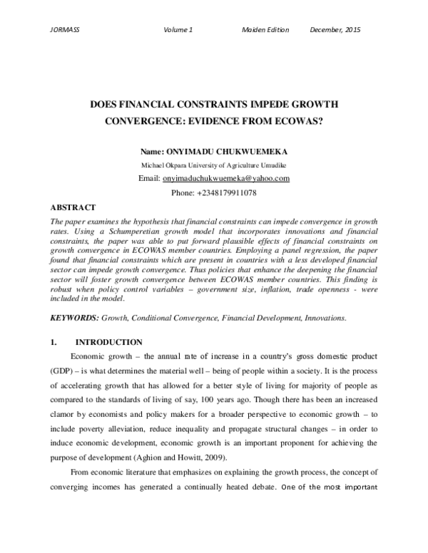 (PDF) Does Financial Constraints Impede Growth Convergence? Evidence ...
