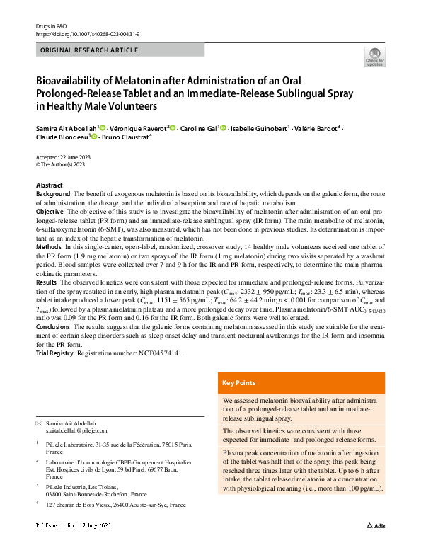 (PDF) Bioavailability of Melatonin after Administration of an Oral ...