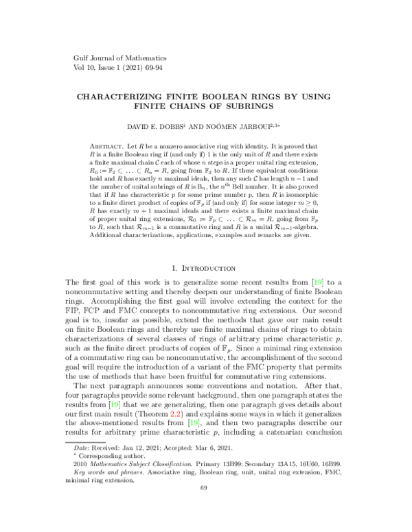 (PDF) Characterizing finite Boolean rings by using finite chains of ...