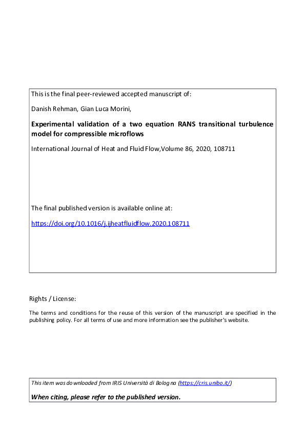 (PDF) Experimental validation of a two equation RANS transitional ...