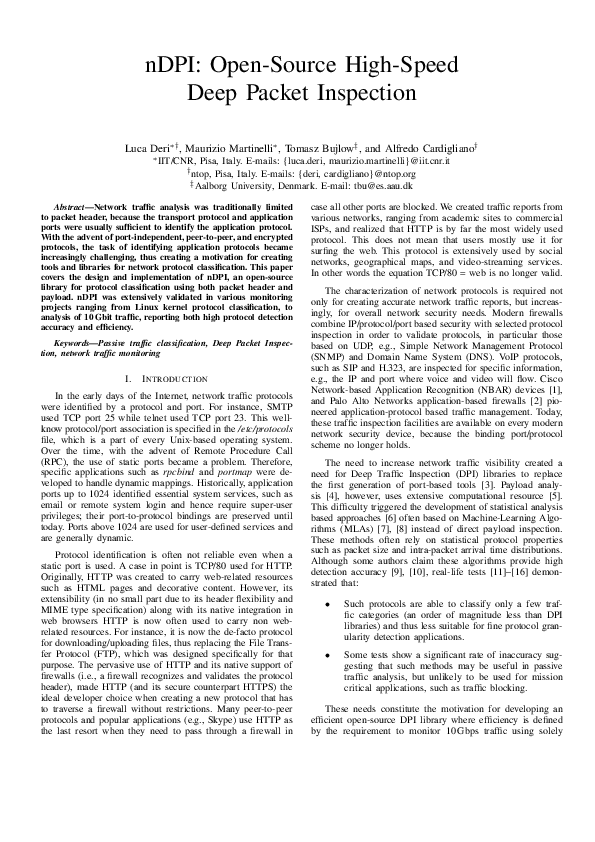 (PDF) nDPI: Open-source high-speed deep packet inspection