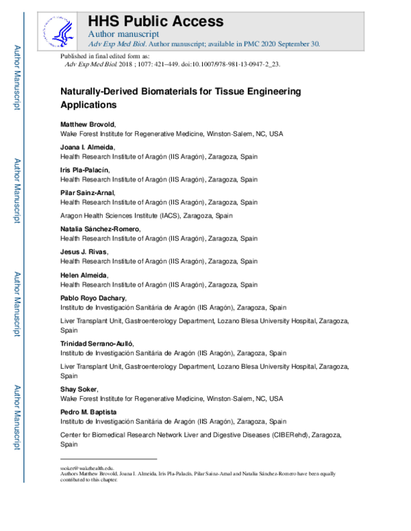 (PDF) Naturally-Derived Biomaterials for Tissue Engineering Applications
