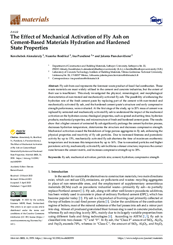 (PDF) The Effect of Mechanical Activation of Fly Ash on Cement-Based ...