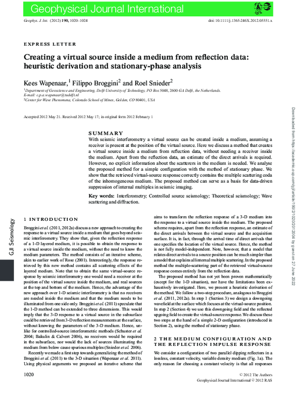 (PDF) Creating a virtual source inside a medium from reflection data ...