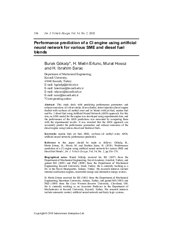 (PDF) Performance prediction of a CI engine using artificial neural ...