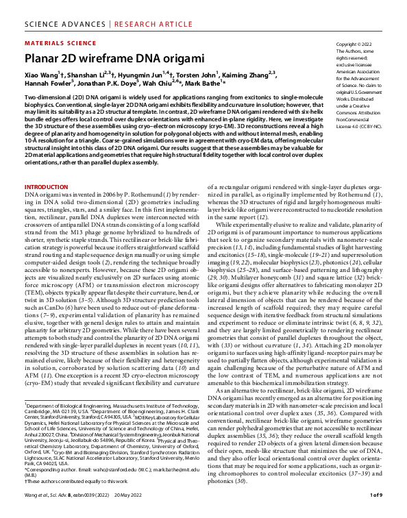 (PDF) Planar 2D wireframe DNA origami