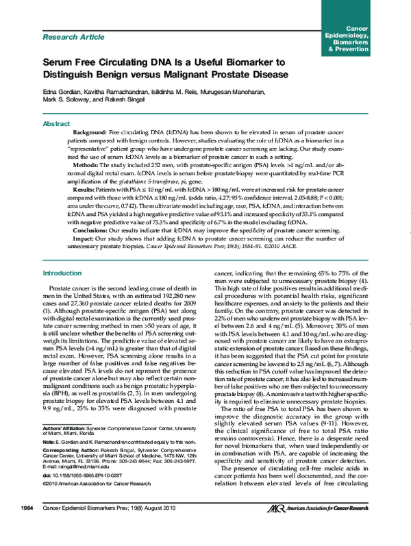 (PDF) Serum Free Circulating DNA Is a Useful Biomarker to Distinguish ...