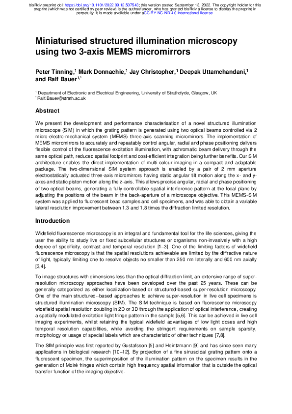 (PDF) Miniaturised structured illumination microscopy using two 3-axis ...