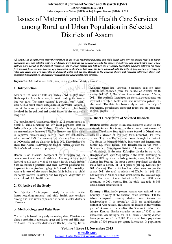 (PDF) Issues of Maternal and Child Health Care Services among Rural and ...
