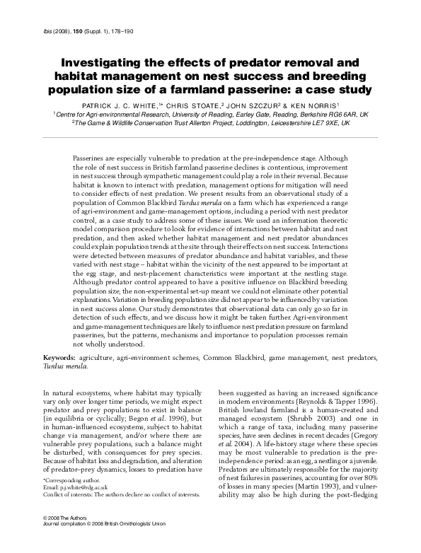 (PDF) Investigating the effects of predator removal and habitat ...