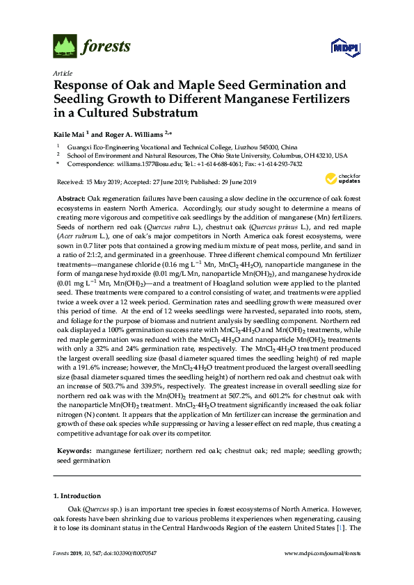 (PDF) Response of Oak and Maple Seed Germination and Seedling Growth to ...