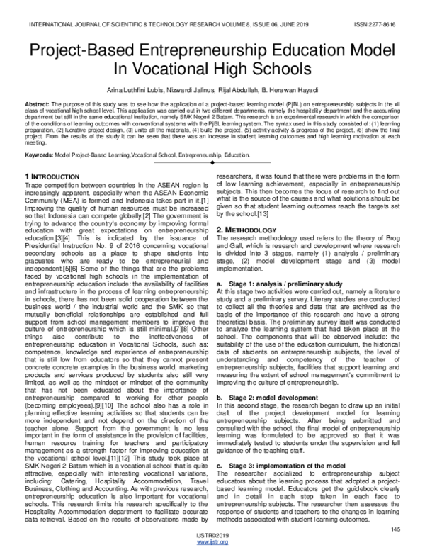 (PDF) Project-Based Entrepreneurship Education Model In Vocational High ...