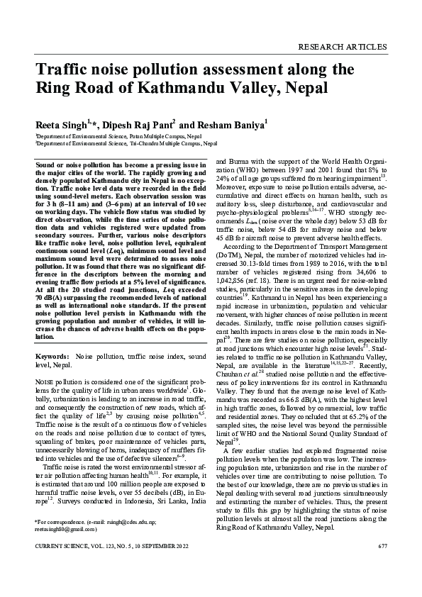 (PDF) Traffic noise pollution assessment along the Ring Road of ...