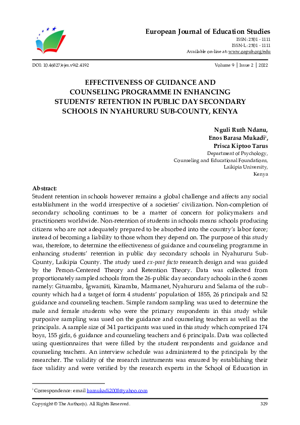 (PDF) Effectiveness of Guidance and Counseling Programme in Enhancing ...