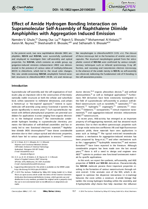 (PDF) Effect of Amide Hydrogen Bonding Interaction on Supramolecular ...