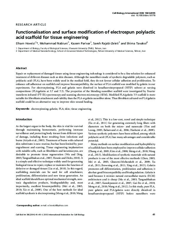 (PDF) Functionalisation and surface modification of electrospun ...