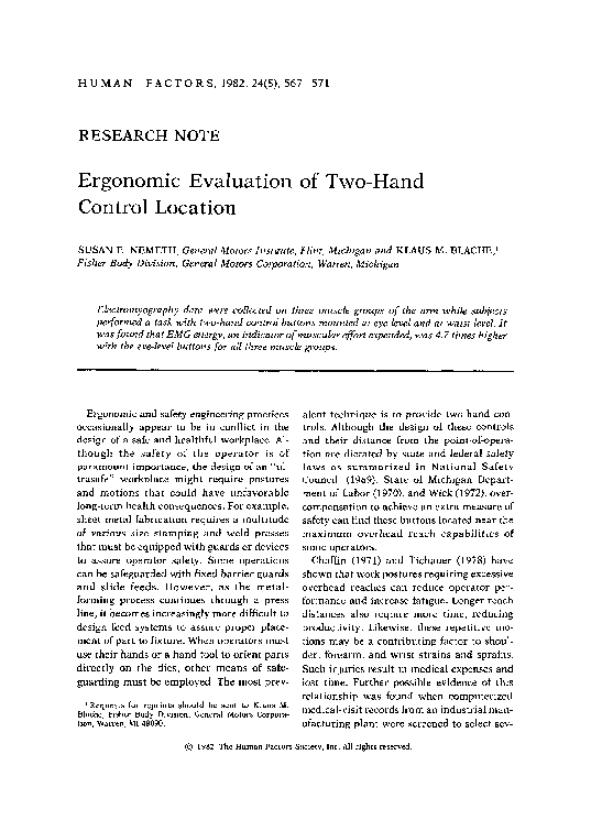 (PDF) Ergonomic Evaluation of Two-Hand Control Location