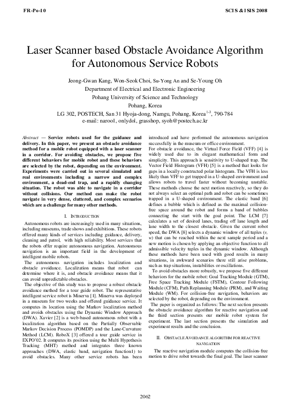 (PDF) Laser Scanner based Obstacle Avoidance Algorithm for Autonomous ...