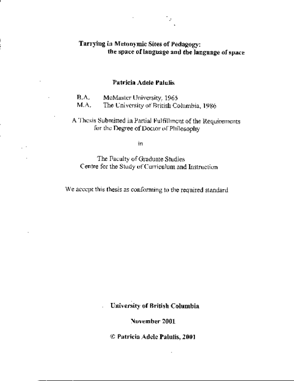 (PDF) Tarrying in metonymic sites of pedagogy : the space of language ...